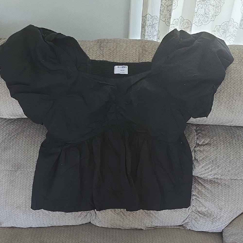 Old Navy Black Puff Sleeve Ruffled Peplum Blouse